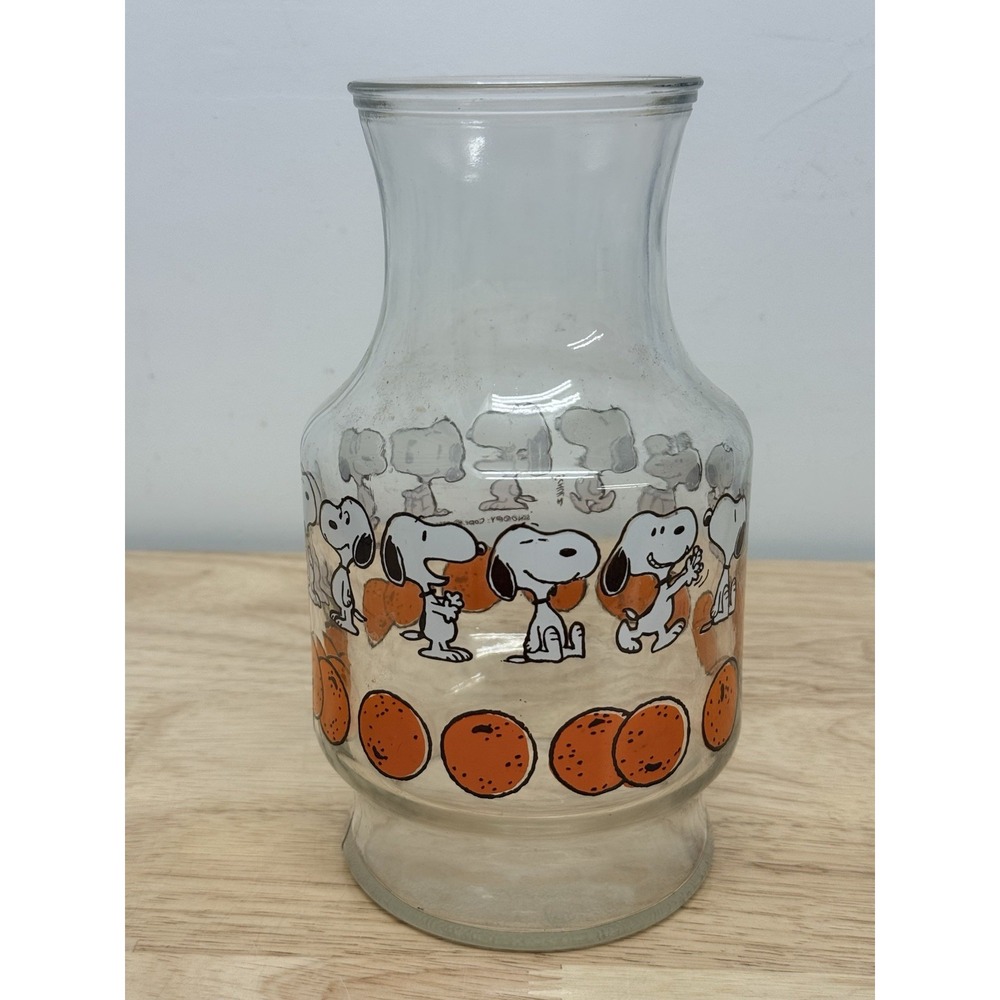 Vintage Peanuts 1958 Snoopy Orange Juice Glass Carafe Pitcher #9